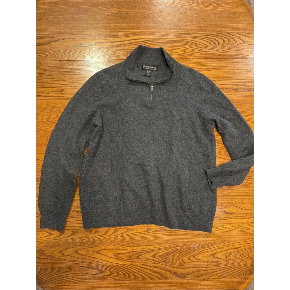 Christian Lacroix Pullover Gray Extrafine Merino Wool 1/4 Zip Sweater Youth XL